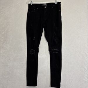 Serenede Jeans Mens Size 34 Black Skinny Distressed Ripped Stretch Slim Designer